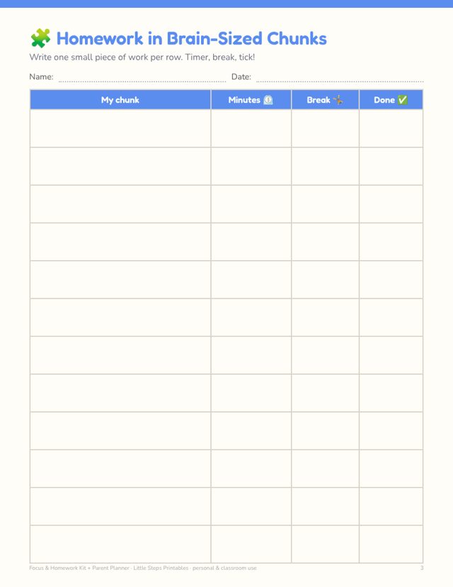 Homework chunk planner